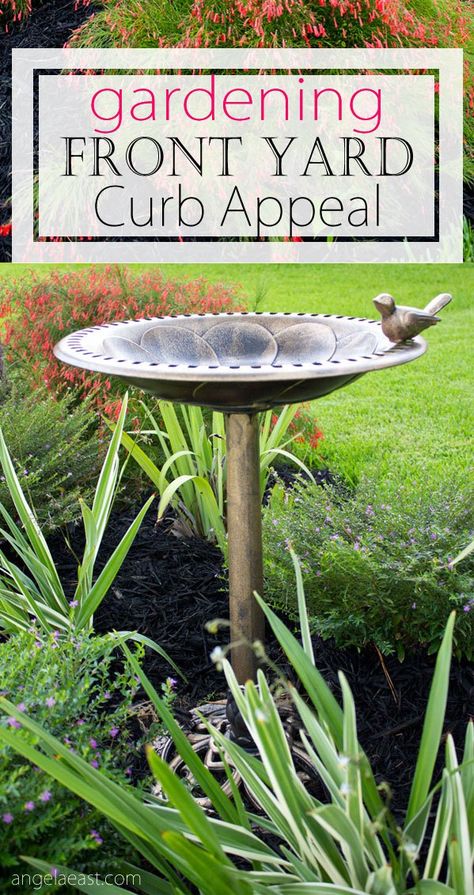 Bird Bath In Flower Bed, Bird Bath Front Yard, Flower Garden With Bird Bath, Bird Bath Garden Flower Beds, Gardening Front Yard, Corner Decoration Ideas, Front Yard Curb Appeal, Garden Corner Ideas, Curb Appeal Garden