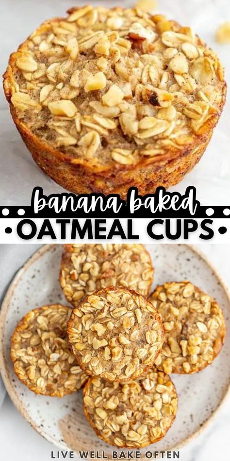 Baked Oatmeal Bars With Banana, Oat And Banana Recipes, Banana Oatmeal Bake Breakfast, Breakfast Recipes With Bananas, Banana Muffins With Oatmeal, Healthy Breakfast Baking, Banana Oatmeal Muffins Healthy, Live Well Bake Often, Oatmeal Banana Bread