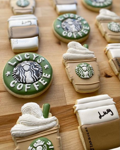 Melissa - My Little Oven Bakery (@mylittleovenbakery) • Instagram photos and videos Starbucks Royal Icing Cookies, Frappuccino Cookies Decorated, Starbucks Cookies Decorated, Starbucks Cookie, Coffee Sugar Cookies, Starbucks Cookies, Starbucks Birthday, Heart Sugar Cookie, Winter Cookies