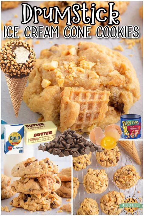 Ice Cream Cone Cookies, Drumstick Ice Cream, Pumpkin Cream Cheese Pie, Cake In A Cone, Cream Cheese Pie, Homemade Chocolate Chip Cookies, Frozen Cookie Dough, Cheese Pie, Frozen Cookies