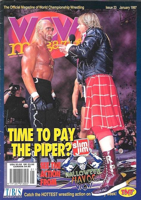 Hulk Hogan and Roddy Piper on the cover of WCW magazine 23 from January 1997. Wcw Wrestlers, Elvis 68 Comeback Special, World Championship Wrestling, 23 January, Roddy Piper, Slim Jims, Back In My Day, Wrestling Superstars, Wrestling Wwe