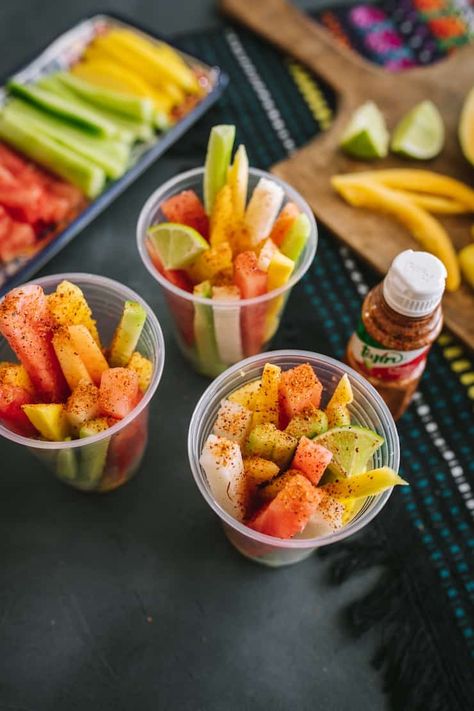 Mexican Fruit Cups Mexican Fruit Cups Chamoy, Mexican Meats, Mexican Fruit Cups, Mexican Fruit, Good Snacks, Office Food, Mexican Buffet, Mexican Snacks, Mexican Street Food