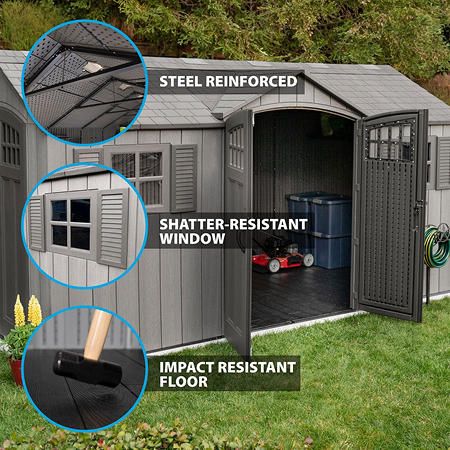 Lifetime 15' x 8' Rough Cut Dual-Entry Outdoor Storage Shed - Sam's Club Shingled Roof, Plastic Storage Sheds, Decorative Shutters, Storage Shed Kits, Entry Storage, Backyard Storage Sheds, Sail Canopies, Outdoor Storage Shed, Shed Sizes