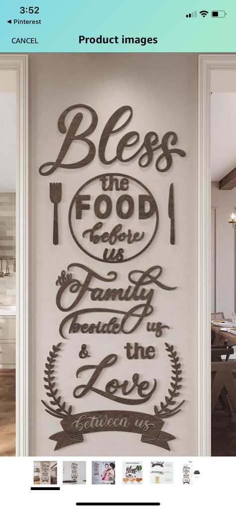 Wood Farmhouse Kitchen, Wall Dining Room, Farmhouse Kitchen Wall, Farmhouse Kitchen Wall Decor, Signs Quotes, Bless The Food, Wall Decor Kitchen, Wood Farmhouse, Dining Room Wall