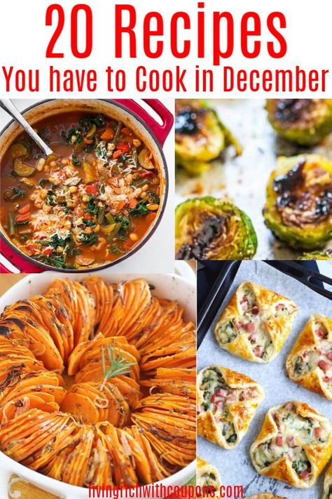 Winter Recipes remind me of being cozy and warm with soups, heavier dishes and yummy desserts.December is a great month to cook with Pears, Avocados, Kale and much more. We found 20 delicious recipes using produce that is in season for December! Take a look! #whattocookindecember #winterrecipes Recipes For December, December Soup Recipes, Christmas Week Dinner Ideas, December Food Ideas, December Recipes Dinner, December Meal Ideas, December Dinner Ideas, December Dinners, December Meals