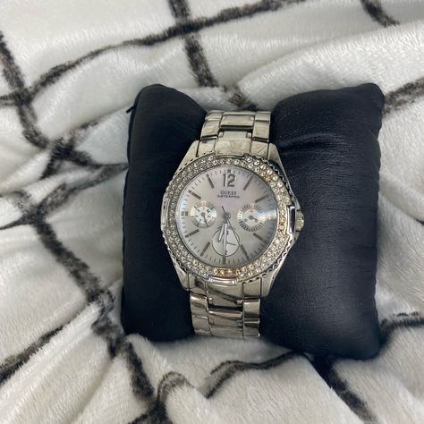 Silver Watch Women, Guess Women Watches, Silver Watches, Tone Face, Guess Watch, Pink Joggers, Sweat Joggers, Cuff Watch, Crystal Watches