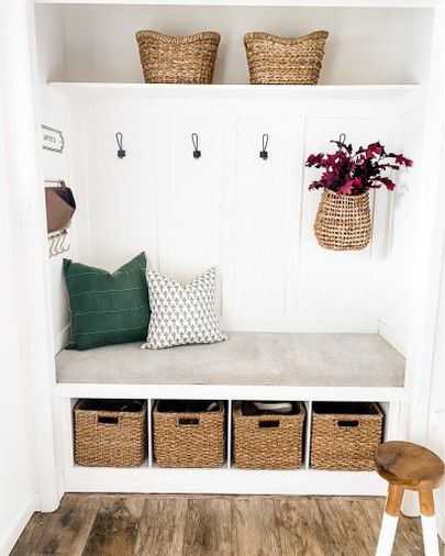 Shop Entry Nook, Cube Basket, Entry Bench, Laundry Mud Room, Farmhouse Chic, Banquette, Cottage Decor, Old House, Nook