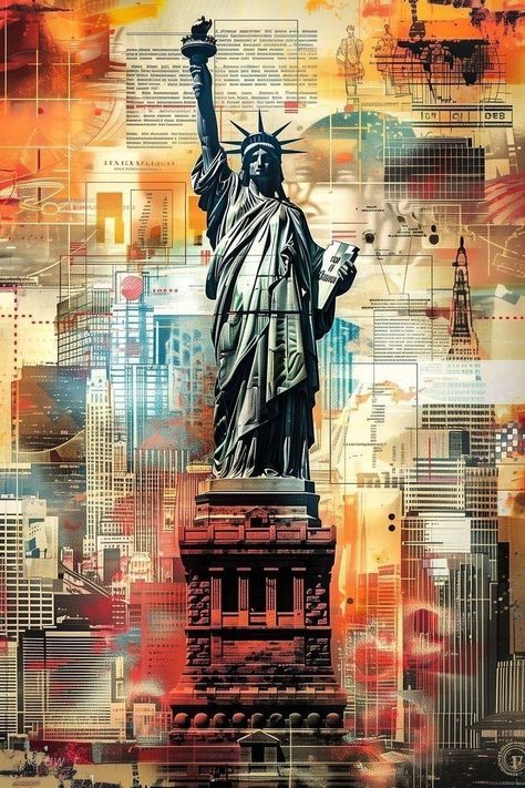 Statue Of Liberty Painting, Urban Collage, American Wallpaper, Usa History, Freedom Art, Elephant Wallpaper, American Flag Wallpaper, Abstract Art Images, Liberty Art