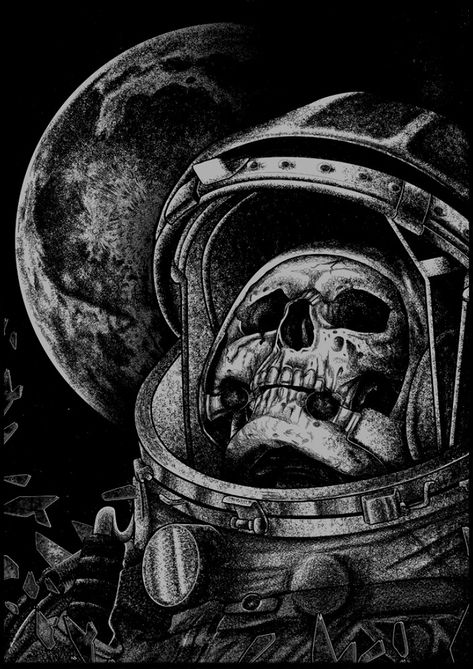 Gabrielle N. Kovalevsky Black Skull Tattoo, Astronaut Tattoo, Astronaut Art, Black And White Art Drawing, Spaceship Art, Space Tattoo, Occult Art, Desenho Tattoo, Futuristic Art