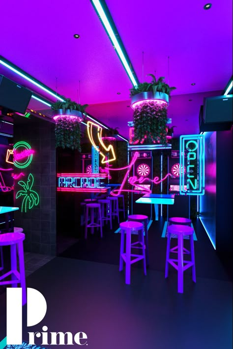 Marina Bar, Vaporwave Room, Ideas Negocios, Modern Coffee Shop, Karaoke Bar, Neon Jungle, Craft Beer Bar, Nightclub Design, Karaoke Party