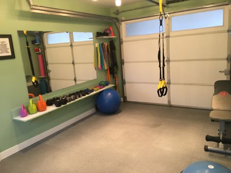 My husband and I converted our garage into a home gym where I now train clients as well! Located in West Seattle. Garage Into Workout Room, Diy Garage Gym Ideas Small Spaces, Small Gym In Garage, Home Gym In Garage Ideas, Converting Garage Into Gym, Convert Garage To Home Gym, Gym Area In Garage, Convert Garage To Gym, Workout Space In Garage