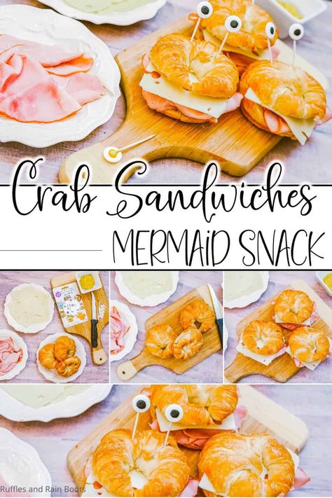 This is the most awesome mermaid themed party food--super simple crab sandwiches that the kids can make themselves! Grab the easy recipe to make some crab-wiches for your mermaid party today! Mermaid Sandwiches, Mermaid Lunch Ideas, Mermaid Finger Foods, Fairytale Theme Party Food, Easy Mermaid Party, Mermaid Party Finger Foods, Food For Mermaid Party, Mermaid Pool Party Food Ideas, Mermaid Appetizers