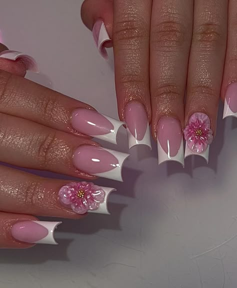 Orchid Nails Square, French Tip Nails With Pink, Acrylic Nails Medium Length, Medium Length Acrylic Nails, Acrylic Nails Medium, Acrylic Nails Ombre, Short French Tip, Vacay Nails, Nails With Pink