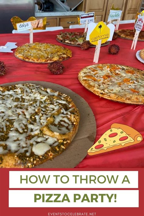 Pizza Party Food Table, Pizza Party Ideas Entertaining, Graduation Pizza Party Ideas, Pizza Graduation Party Ideas, Pizza Party Table Setting, Pizza Bar Party, Pizza Party Decor, Pizza Party Ideas, Pizza Party Decorations