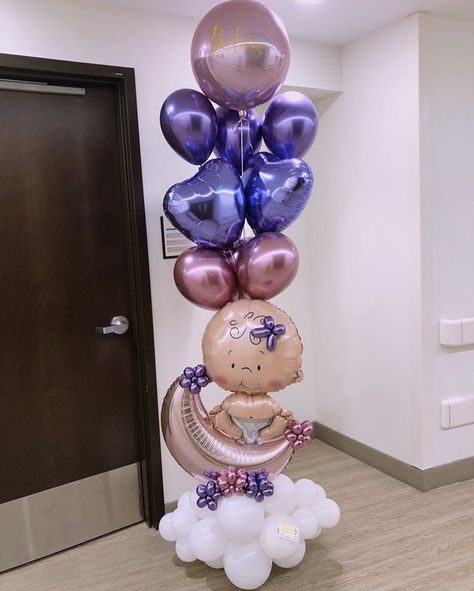 Newborn welcome balloons Hospital Balloon Decoration, Newborn Hospital Decoration, Newborn Balloons Decoration, Welcome Baby Decoration Ideas At Home With Balloons, Welcome Home Balloons Ideas, Delivery Room Decorations Hospital, Welcome Home Baby From Hospital, Newborn Welcome Home Decoration, Newborn Balloons