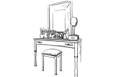 Vanity table for make up. Sketch by Pylypchuk25 on @creativemarket Vanity Drawing, David Downton, Isometric Drawing, Table Vanity, Dressing Table Vanity, Architecture Sketch, Vanity Table, Modern Table, Pictures To Draw