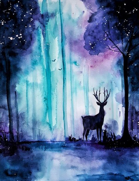 "The magic forest" - Naumovche Art Watercolour Magical Forest, Mystical Forest Watercolor, Fantasy Forest Watercolor, Watercolor Magic Forest, Magical Watercolor Paintings, Simple Watercolor Art Inspiration, Magical Forest Watercolor, Whimsical Forest Painting, Magical Forest Sketch