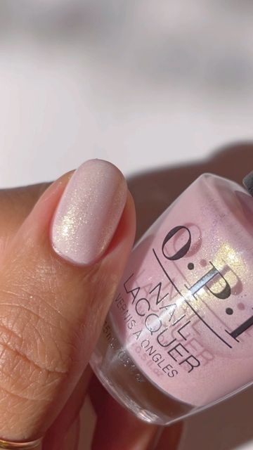 Opi Pink Sparkle Nail Polish, Sparkly Opi Nail Polish, Pink Shimmer Gel Nails, Pearly Pink Nail Polish, Light Shimmer Pink Nails, Merry And Ice Opi Nails, Sparkly Pale Pink Nails, Merry And Ice Opi, Opi Sparkle Polish Gel