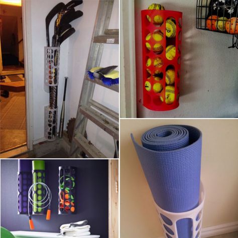 35 uses for IKEA’s VARIERA plastic bag dispenser - store sports equipment. Check out more ideas over at www.houseofhepworths.com Bag Storage Closet, Closet Ikea, Ikea Raskog, Craft Organisation, Plastic Bag Dispenser, Plastic Bag Storage, Jewelry Storage Diy, Diy Toy Storage, Ikea Ideas