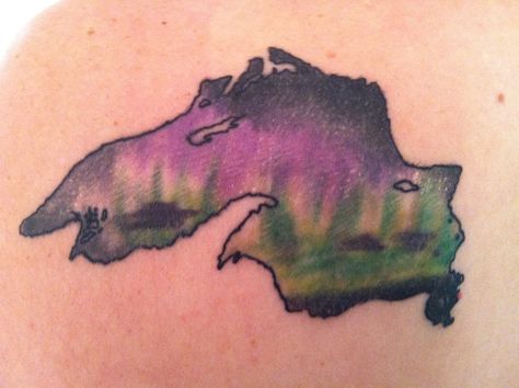 I want just the black outline of this tattoo on my foot. Lake Superior Tattoo, Northern Lights Tattoo, Superior Tattoo, Lake Tattoo, Mastectomy Tattoo, Up Tattoos, Interesting Places, Tattoo Work, Coloring Pages To Print