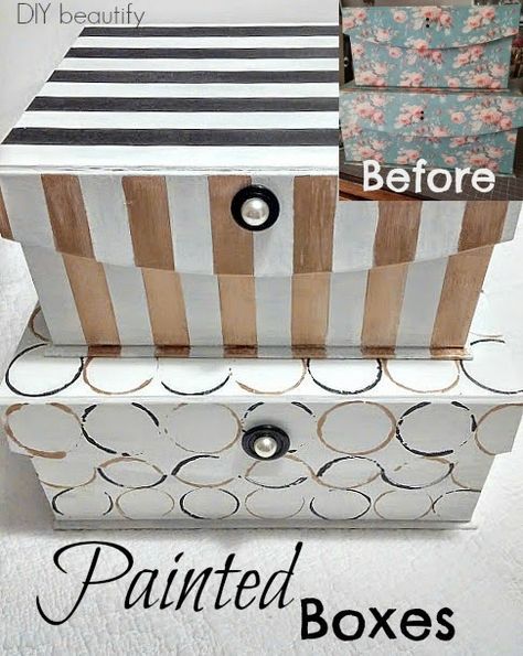 Painted Boxes for Storage - Update boxes with paint and graphic designs. Painted Boxes Ideas, Chalk Paint Brands, Boxes For Storage, Question Box, Painting Storage, Boxes Diy, Photo Boxes, Diy Chalk Paint, Paint Storage