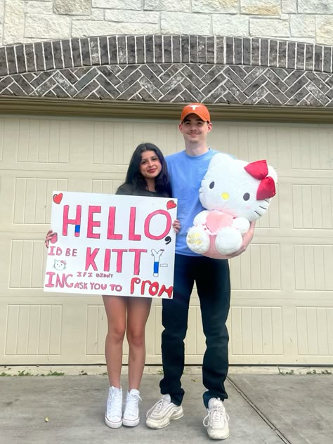 Hello Kitty Promposal Hello Kitty Promposal, Prom Signs, Hoco Posters, Hoco Signs, Cute Hoco Proposals, Homecoming Poster Ideas, Valentines Board, Cute Promposals, Homecoming Poster