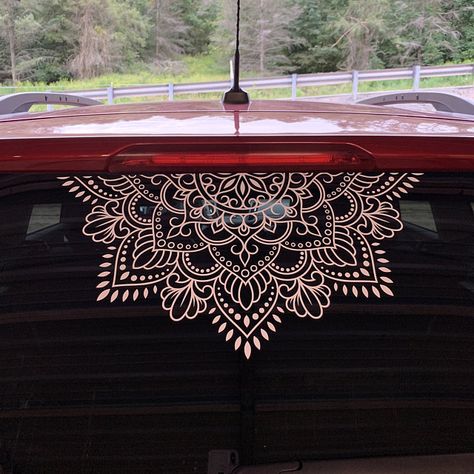 Back Window Car Decal Ideas, Boho Car Interior, Car Window Paint, Teen Room Art, Cute Car Decals, Mandala Decals, Lotus Flower Mandala, Gym Wall Decor, Sports Wall Decals