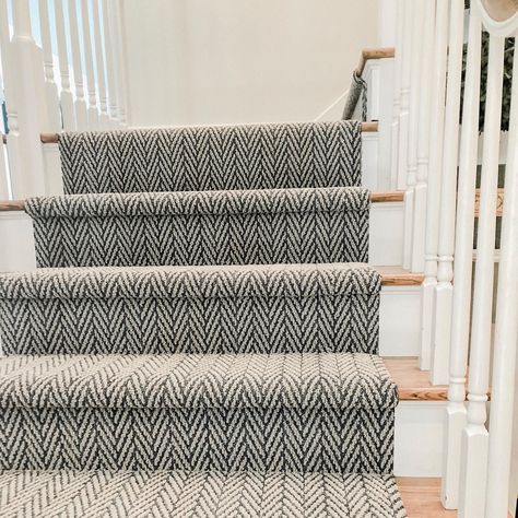 Carpet Runner On Stairs, Navy Carpet, Tahoe House, Hallway Makeover, Natural Carpet, Staircase Remodel, Hall Runner, House Bedrooms, Home Stairs Design