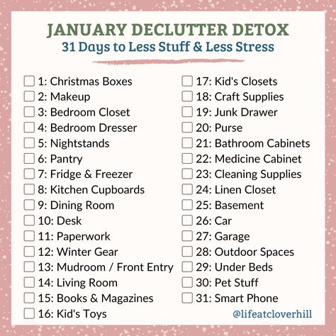 January Declutter Detox: 31 Days to Less Stuff & Less Stress in Your Home - Life at Cloverhill January Declutter, Salvaged Windows, New Books To Read, Cozy Little House, Winter Decorating, Organized Home, Miracle Morning, Clean Space, Kid Closet