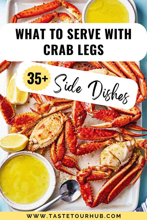 Crab legs are delicious, but the right sides make them even better! Serve with melted butter, garlic bread, fresh salads, or roasted veggies. Don't forget baked potatoes or corn on the cob for a hearty touch. These pairings complete any seafood feast! #crablegs #seafoodpairings #easyrecipes #mealideas #dinnerplanning. Sides To Go With Crab Legs Dinners, What Goes With Crab Legs For Dinner, Side Dish For Crab Legs Dinners, Crab Dinner Side Dishes, Seafood Dinner Sides, Crab Leg Side Dishes, Sides With Seafood, Crab Leg Sides, Sides With Crab Legs Dinners