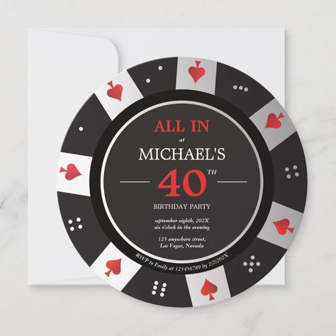 Celebrate your milestone birthday in style with our adult birthday invitation designed to look like a poker chip! This invitation is perfect for anyone who loves casinos, gambling, or anything Vegas-themed.

The front of the invitation features a high-quality, full-color print of a poker chip with your name and birthday prominently displayed in the center. The back of the invitation includes all of the important details of your celebration, including the party location, time, and dress code.

Th Vegas Birthday Party, Bday Surprise, Vegas Theme Party, Bachelor Party Invitations, Prom Decorations, Casino Jackpot, Casino Birthday, Sweet 16th Birthday, Party Location