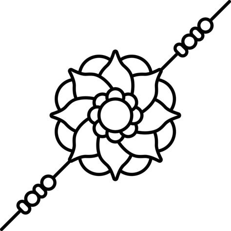 Beautiful Floral Rakhi Icon In Black Line Art. Rakhi Drawing On Paper, Rakhi Clipart, Rakhi Drawing, Outline Pictures, Black Line Art, Memo Pad Design, Rakhi Design, Drawing Quotes, Black Line