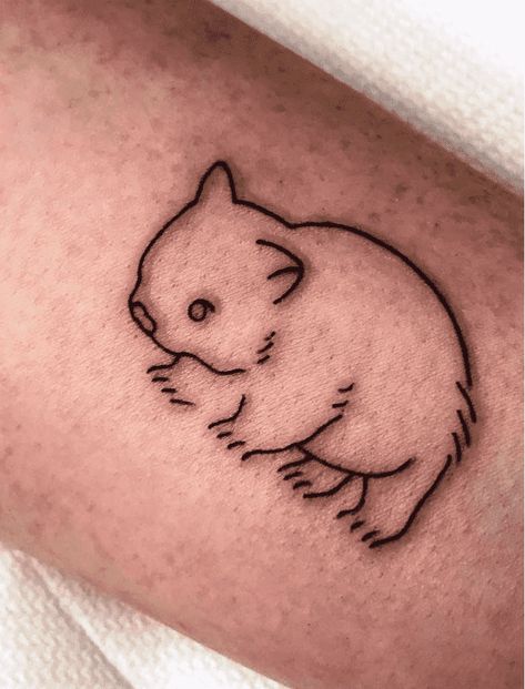 Wombat Line Drawing, Wombat Tattoo Ideas, Autumn Tattoo Design, Cute Wombat Drawing, Australia Themed Tattoo, Wombat Embroidery, Maggie Tattoo, Australian Tattoo Ideas, Simple Animal Tattoos