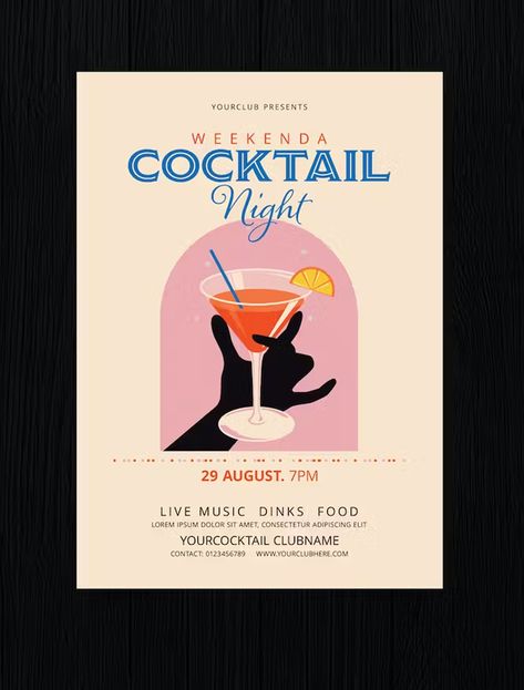 Cocktail Festival Poster, Cocktail Poster Design, Cocktail Party Poster, Cocktail Flyer, Summer Cocktail Menu, Bar Flyer, Graphic Design Invitation, Art After Dark, New York Illustration