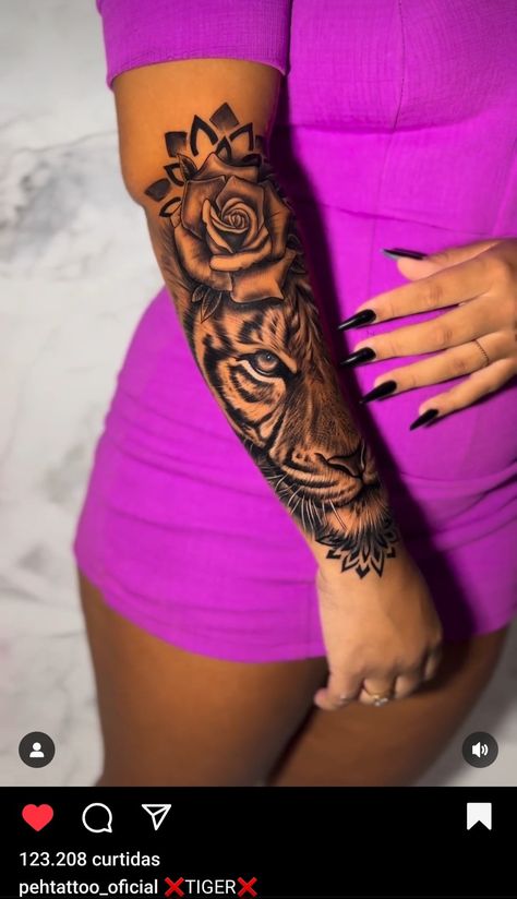 Tiger Leopard Tattoo, Leo Arm Tattoo, Leo Arm Tattoos For Women, Tiger Tattoo Bicep, Leo Sleeve Tattoos For Women, Female Quarter Sleeve Tattoo, Dope Leg Tattoos For Women, Butterfly Arm Tattoos For Women Sleeve, Fire Sleeve Tattoo