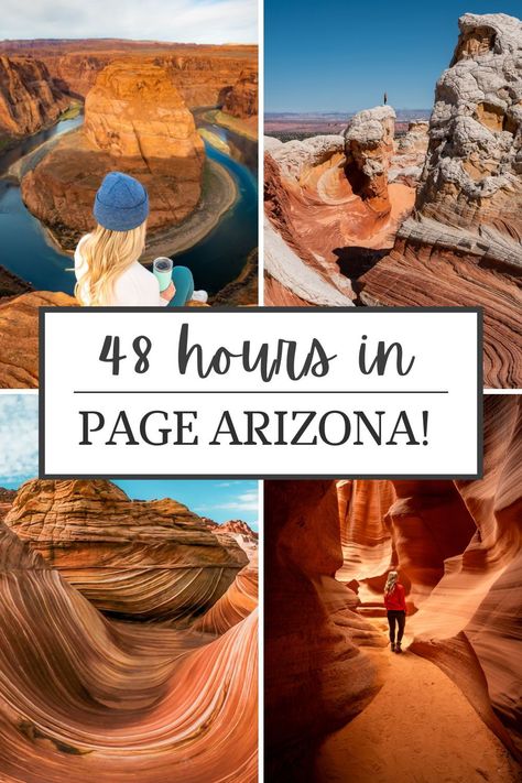 Two Days in Page Arizona: The Best Itinerary for Adventure Lovers! Click through for everything you need to know about visiting Page AZ including tips on Horseshoe Bend, Antelope Canyon, The New Wave, White Pocket, Lake Powell, and The Wave in Arizona! Don't miss this spot on your southwest road trip! #arizona #pagearizona #madetoexplore #antelopecanyon #thewaveaz The Wave Arizona, Page Az, Arizona City, Arizona Road Trip, Page Arizona, Usa Travel Guide, Lake Powell, Arizona Travel, American Travel