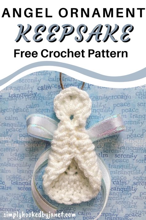 This free Angel Ornament Crochet Pattern works up very quickly. It is a great keepsake item to gift to someone during the holidays. This Angel uses Lion Brand Color Made Easy which is a bulky weight yarn. A keepsake item you can make and gift in remembrance of someone who has passed. | #freecrochetpattern #crochetangel #crochetornament #christmascrochet Crochet Keepsake Ideas, Angel Baby Crochet Patterns Free, Crochet Keepsake, Angel Pockets, Crocheted Angels, Angel Baby Crochet, Angel Baby Gifts, Angel Baby Patterns, Ornament Crochet Pattern