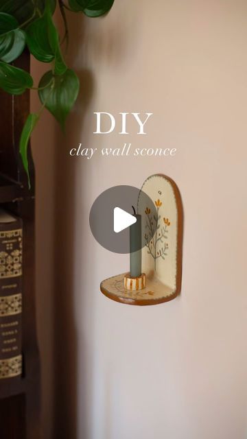 Air Dry Clay Brush Rest, Diy Ceramic Candle Holders, Wall Candle Holders Diy, Clay Candle Holders Diy, Clay Candle Holders, Brush Rest, Clay Candle, Wall Scones, Air Dry Clay Projects