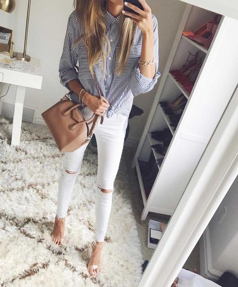 White Distressed Denim & Clear Heels Clear Heels Outfit, Strap Sandals Outfit, Christine Andrew, Heel Sandals Outfit, Outfit Inspiration Women, Hello Fashion, Ankle Strap Sandals Heels, Heels Outfits, Sandals Outfit