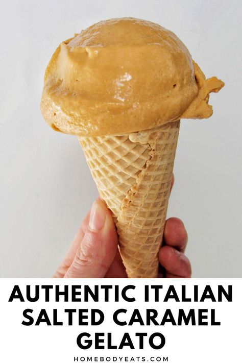 I'm in love with this salted caramel gelato recipe. It's the most authentic homemade recipe that I've found! The texture is spot on - it's creamy and dense, just like the gelato I ate while on vacation in Italy. Plus, the caramel is perfectly cooked (not burnt, but a really deep caramel flavor). I love the sea salt that's added in at the end to give the Italian gelato a salty taste. This recipe is seriously the best! Italian Gelato Recipe, Salted Caramel Gelato, Gelato Flavors, Italian Gelato, Cuisinart Ice Cream Maker, Vacation In Italy, Gelato Recipe, Italian Chocolate, Ice Cream Maker Recipes