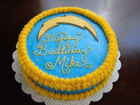 San Diego Chargers Football cake by Cake Imagination. Facebook: Cake Imagination - Amy Masini Chargers Birthday Cake, Chargers Cake, Facebook Cake, Happy Birthday Mike, San Diego Chargers Football, Football Birthday Cake, Chargers Football, Harry Birthday, Boyfriend Gift Basket