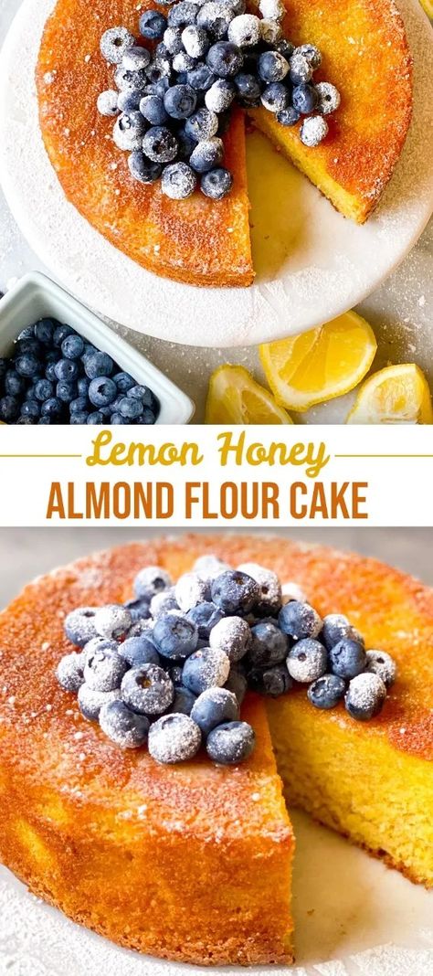 Honey Lemon Almond Flour Cake - The Dish On Healthy Lemon Almond Flour Cake, Almond Flour Lemon Cake, Alfredo Tortellini, Almond Flour Cake, Almond Flour Cakes, Broccoli Alfredo, Boozy Desserts, Quick Easy Desserts, Honey Almonds