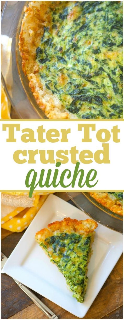 Tater tot crusted spinach quiche! It's perfect for breakfast or brunch with a crunchy tater tot pie crust and warm egg filling. #tatertots #quiche #tatertot #pie #spiach #cheese #breakfast via @pinterest.com/thetypicalmom Tater Tot Pie, Quiche Filling, Smoked Eggs, Casserole Crockpot Recipes, Breakfast Casserole With Bread, Healthy Breakfast Casserole, Breakfast Sausage Recipes, Crockpot Breakfast Casserole, Cheese Breakfast