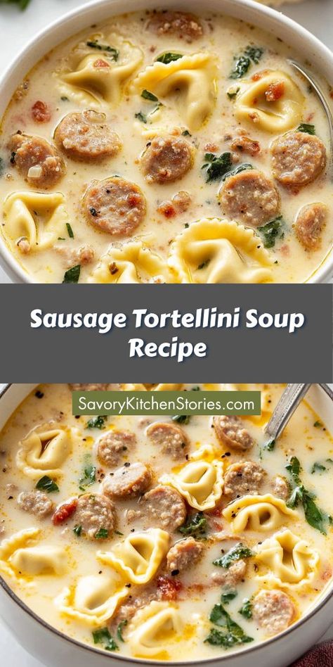 Want a quick and tasty dinner that feels indulgent yet light? This Sausage Tortellini Soup Recipe is bursting with flavor and wholesome ingredients, making it a fantastic choice for a weeknight meal. Save this recipe for your future light dinner ideas and impress your family with ease! Easy Sausage Tortellini Soup, Healthy Soup Ideas, Soup Dinner Recipes, Light Dinner Ideas, Creamy Tortellini Soup, Better Than Revenge, Sausage Tortellini Soup, Sausage Soup Recipes, Sausage Tortellini