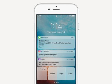 iOS 10 Push Notifications Ios Notification Template, Push Notification Design, Iphone Message Notification Template, Notification Drawing, Message Notification Iphone, Iphone Notification Template, Messages Notification Iphone, Iphone Notification, Ios Notifications