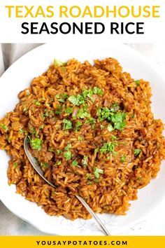 This easy Texas Roadhouse Seasoned Rice recipe is my copycat version of the restaurant favorite. Rice is cooked with tasty herbs and spices. Copycat Chilis Mexican Rice, Texas Roadhouse Rice Recipe, Texas Roadhouse Rice, Roadhouse Rice, Texas Roadhouse Seasoned Rice, Seasoned Rice Recipe, Rice Casseroles, White Rice Recipes, Seasoned Rice Recipes