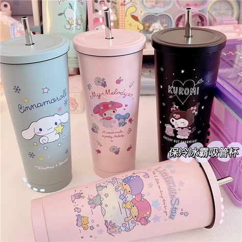 Kawaii Cinnamoroll My Melody Kuromi 304 Stainless Steel Thermos Cup Summer Anime Sanrioed 750ml Vacuum Double Layer Straw Cup - Movies & Tv - AliExpress Kawaii Cinnamoroll, Kawaii Cups, Pretty School Supplies, Trendy Water Bottles, Cute Water Bottles, My Melody Kuromi, Pretty Mugs, Pretty Cups, Stainless Steel Thermos