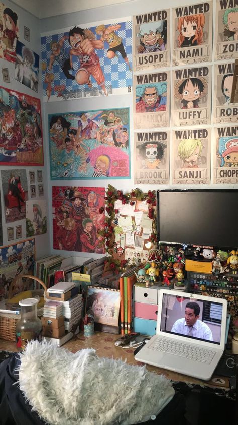 Anime Bedroom Ideas, One Piece Theme, Otaku Room, Dekorasi Kamar Tidur, Room Redesign, Indie Room Decor, Anime Decor, Pinterest Room Decor, Anime Posters