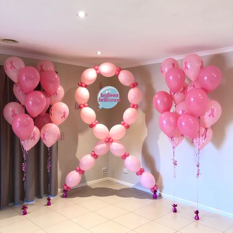 Pinktober Awareness Decoration, Breastcancerawareness Ideas, Fundraiser Decorations, Chemo Party, Survivor Party, Pink Awareness, Balloon Sculptures, Super Busy, Balloon Decor