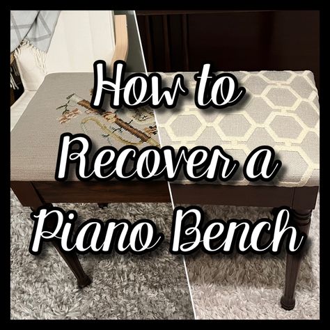 How to recover a piano bench! Piano Seat Ideas, Piano Bench Makeover Ideas, Piano Bench Ideas, Piano Bench Makeover, Piano Living Rooms, Country Bench, Old Piano, Painted Pianos, Old Pianos